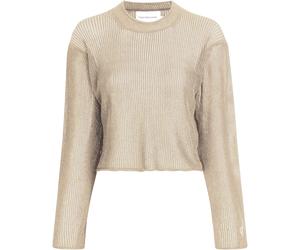 Strickpullover CALVIN KLEIN JEANS "METALLIC SWEATER", Damen, Gr. XL (42), beige (frosted almond), Strick, Obermaterial: 52% Viskose, 40% Polyester, 8% metallisierte Fasern, unifarben, Rundhals, Pullov