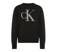 Strickpullover CALVIN KLEIN JEANS "MONOGRAM REG. SWEATER CN", Jungen, Gr. 12 (152), pvh schwarz, Strick, Obermaterial: 100% Baumwolle, unifarben, regular fit normal, Rundhals, eingesetzt Bündchen, Pul