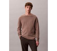 Strickpullover CALVIN KLEIN "LS 100% MERINO CREW 14GG", Damen, Gr. L, beige (taupe tone), Strick, Obermaterial: 100% Wolle, unifarben, regular fit normal, Rundhals, eingesetzt gerader Abschluss, Pullo