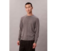 Strickpullover CALVIN KLEIN "LS 100% MERINO CREW 14GG", Herren, Gr. XXL, grau (med grau htr), Strick, Obermaterial: 100% Wolle, regular fit normal, Rundhals, eingesetzt gerader Abschluss, Pullover Str
