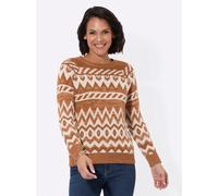Strickpullover CASUAL LOOKS "Pullover", Damen, Gr. 42, braun (elfenbein, cognac, gemustert), 75% Polyacryl, 25% Baumwolle, gemustert, mehrfarbig, Pullover Strickpullover (92205901-42) elfenbein, cogna