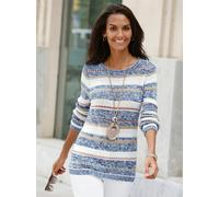 Strickpullover CASUAL LOOKS "Pullover", Damen, Gr. 44, blau (blau, ecru, gestreift), 54% Baumwolle, 46% Polyacryl, gemustert, gestreift, mehrfarbig, meliert, Pullover Strickpullover (20955032-44) blau
