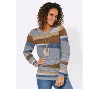 Strickpullover CASUAL LOOKS "Pullover", Damen, Gr. 46, blau (jeansblau, taupe, gemustert), 58% Polyacryl, 42% Baumwolle, gemustert, mehrfarbig, Pullover Strickpullover (94239853-46) jeansblau, taupe, 