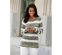 Strickpullover CASUAL LOOKS "Pullover", Damen, Gr. 50, grün (grün, ecru, gestreift), 54% Baumwolle, 46% Polyacryl, gemustert, mehrfarbig, meliert, Pullover Strickpullover (73072338-50) grün, ecru, ges