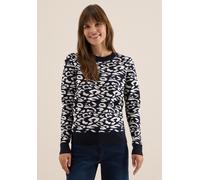 Strickpullover CECIL, Damen, Gr. 3XL (48), blau (urban dunkelblau), Stoff, 50% Viskose, 28% Polyester, 22% Nylon, animal-print, normal normal, Rundhals, Rippbündchen, Pullover Strickpullover, mit Leom