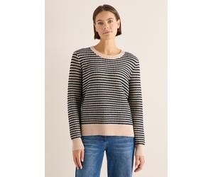 Strickpullover CECIL, Damen, Gr. L (42), beige (oat milk beige), Feinstrick, 30% Polyester, 29% Polyacryl, 21% Viskose, 20% Nylon, Strukturmuster, comfort fit normal, Rundhals, Bündchen, Pullover Stri