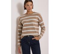 Strickpullover CECIL, Damen, Gr. L (42), braun (creamy mocha melange), Strick, Obermaterial: 37% Baumwolle, 34% Polyacryl, 26% Polyester, 3% Elasthan, gestreift, normal hüftbedeckend, Rundhals, Flachs