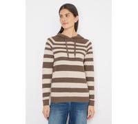 Strickpullover CECIL, Damen, Gr. L (42), braun (urban taupe melange), Web, 60% Baumwolle, 40% Viskose, gestreift, comfort fit normal, ohne Ausschnitt, Rippbündchen, Pullover Strickpullover, mit Kapuze