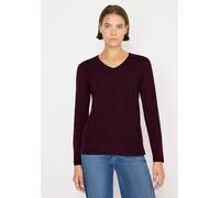 Strickpullover CECIL, Damen, Gr. L (42), eggplant rot heather melange, Web, 60% Baumwolle, 40% Polyester, unifarben, comfort fit normal, V-Ausschnitt, normaler Saum, Pullover Strickpullover, im Melang