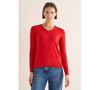 Strickpullover CECIL, Damen, Gr. L (42), fiery rot, Feinstrick, 50% Viskose, 28% Polyester, 22% Nylon, unifarben, comfort fit normal, V-Ausschnitt, Bündchen, Pullover Strickpullover, mit Materialmix (