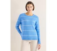 Strickpullover CECIL, Damen, Gr. L (42), fountain blau melange, Web, 37% Baumwolle, 34% Polyacryl, 26% Polyester, 3% Elasthan, gestreift, comfort fit normal, Rundhals, Bündchen, Pullover Strickpullove
