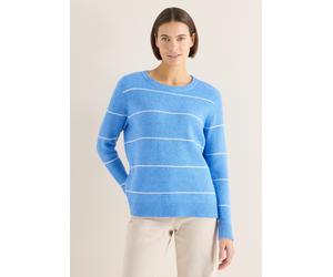 Strickpullover CECIL, Damen, Gr. L (42), fountain blau melange, Web, 37% Baumwolle, 34% Polyacryl, 26% Polyester, 3% Elasthan, gestreift, comfort fit normal, Rundhals, Bündchen, Pullover Strickpullove