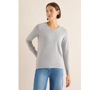 Strickpullover CECIL, Damen, Gr. L (42), grau (chalk grau melange), Web, 60% Baumwolle, 40% Viskose, unifarben, normal normal, V-Ausschnitt, Rippbündchen, Pullover Strickpullover, im soften Baumwoll-M