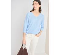 Strickpullover CECIL, Damen, Gr. L (42), light sky blau, Web, 60% Baumwolle, 40% Viskose, unifarben, comfort fit normal, V-Ausschnitt, Rippbündchen, Pullover Strickpullover, im soften Baumwoll-Mix (82