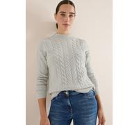 Strickpullover CECIL, Damen, Gr. L (42), metal grau melange, Strick, Obermaterial: 37% Baumwolle, 34% Polyacryl, 26% Polyester, 3% Elasthan, Zopfmuster, meliert, regular fit hüftbedeckend, hoch geschl
