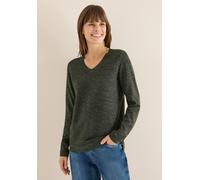 Strickpullover CECIL, Damen, Gr. L (42), raw khaki, Web, 60% Baumwolle, 40% Polyester, unifarben, comfort fit normal, V-Ausschnitt, normaler Saum, Pullover Strickpullover, im Melange Look (24130805-L)
