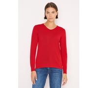 Strickpullover CECIL, Damen, Gr. L (42), rot (fiery rot), Web, 60% Baumwolle, 40% Viskose, unifarben, normal normal, V-Ausschnitt, Rippbündchen, Pullover Strickpullover, im soften Baumwoll-Mix (916086