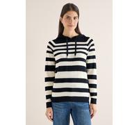 Strickpullover CECIL, Damen, Gr. L (42), schwarz-weiß (universal blau), Web, 60% Baumwolle, 40% Viskose, gestreift, comfort fit normal, ohne Ausschnitt, Rippbündchen, Pullover Strickpullover, mit Kapu