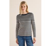 Strickpullover CECIL, Damen, Gr. L (42), urban dunkelblau, Web, 100% Baumwolle, gestreift, normal normal, U-Boot-Ausschnitt, abgesteppt, Pullover Strickpullover, aus reiner Baumwolle (27090739-L) urba