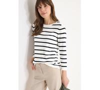 Strickpullover CECIL, Damen, Gr. L (42), vanilleweiß, Strick, Obermaterial: 60% Baumwolle, 40% Viskose, gestreift, lässig geschnitten hüftbedeckend, Rundhals, Bündchen, Pullover Strickpullover, im Str