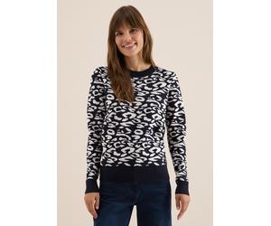 Strickpullover CECIL, Damen, Gr. L42, blau (urban dunkelblau), Stoff, 50% Viskose, 28% Polyester, 22% Nylon, normal normal, Rundhals, Rippbündchen, Pullover Strickpullover, mit Leomuster (56529253-L)