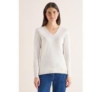 Strickpullover CECIL, Damen, Gr. L42, eggshell melange, Web, 37% Baumwolle, 34% Polyacryl, 26% Polyester, 3% Elasthan, unifarben, normal normal, V-Ausschnitt, abgesteppt, Pullover, aus Feinstrick (346