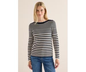 Strickpullover CECIL, Damen, Gr. L42, urban dunkelblau, Web, 100% Baumwolle, gestreift, normal normal, U-Boot-Ausschnitt, abgesteppt, Pullover Strickpullover, aus reiner Baumwolle (27090739-L) urban d