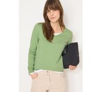Strickpullover CECIL, Damen, Gr. M (40), bamboo grün melange, Strick, Obermaterial: 60% Baumwolle, 40% Viskose, unifarben, normal hüftbedeckend, V-Ausschnitt, Flachstrickbündchen, Pullover Strickpullo