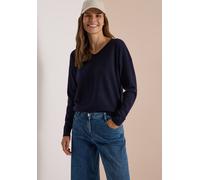 Strickpullover CECIL, Damen, Gr. M (40), blau (urban dunkelblau), Feinstrick, 50% Viskose, 28% Polyester, 22% Polyamid, unifarben, comfort fit normal, V-Ausschnitt, Bündchen, Pullover Strickpullover, 
