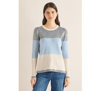 Strickpullover CECIL, Damen, Gr. M (40), bunt (universal blau), Web, 37% Baumwolle, 34% Polyacryl, 26% Polyester, 3% Elasthan, normal normal, Rundhals, Rippbündchen, Pullover Strickpullover, im Color