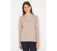 Strickpullover CECIL, Damen, Gr. M (40), sandalwood beige melange, Web, 37% Baumwolle, 34% Polyacryl, 26% Polyester, 3% Elasthan, unifarben, normal normal, V-Ausschnitt, abgesteppt, Pullover Strickpul
