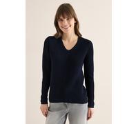 Strickpullover CECIL, Damen, Gr. S (38), blau (universal blau), Web, 75% Baumwolle, 25% Polyester, unifarben, normal normal, V-Ausschnitt, normaler Saum, Pullover Strickpullover, mit abgerundetem V-Au