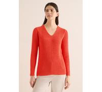 Strickpullover CECIL, Damen, Gr. S (38), cherry tomato orange, Web, 75% Baumwolle, 25% Polyester, unifarben, normal normal, V-Ausschnitt, normaler Saum, Pullover Strickpullover, mit abgerundetem V-Aus