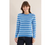 Strickpullover CECIL, Damen, Gr. S (38), fountain blau, Web, 100% Baumwolle, gestreift, normal normal, Rundhals, Rippbündchen, Pullover Strickpullover, im Streifendesign (28934252-S) fountain blau