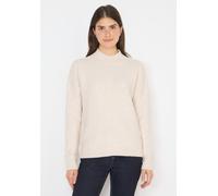 Strickpullover CECIL, Damen, Gr. S (38), oat milk beige melange, Web, 37% Baumwolle, 34% Polyacryl, 26% Polyester, 3% Elasthan, unifarben, normal normal, hoch geschlossener Ausschnitt, Rippbündchen, P