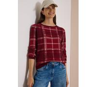 Strickpullover CECIL, Damen, Gr. S (38), rot (rot wine), Web, 52% Baumwolle, 48% Polyester, kariert, comfort fit normal, U-Boot-Ausschnitt, Rippbündchen, Pullover Strickpullover, mit Karomuster (29699