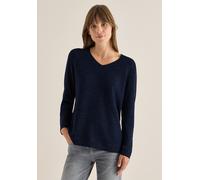 Strickpullover CECIL, Damen, Gr. S (38), tiefblau heather melange, Web, 60% Baumwolle, 40% Polyester, unifarben, comfort fit normal, V-Ausschnitt, normaler Saum, Pullover Strickpullover, im Melange Lo