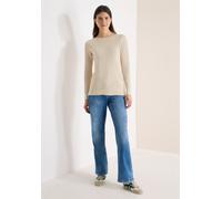 Strickpullover CECIL, Damen, Gr. XL (44), beige (egg beige melange), Web, 60% Baumwolle, 40% Viskose, unifarben, comfort fit normal, U-Boot-Ausschnitt, Bündchen, Pullover Strickpullover, im soften Bau