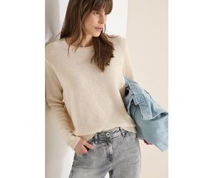 Strickpullover CECIL, Damen, Gr. XL (44), pearl beige, Grobstrick, Obermaterial: 75% Baumwolle, 25% Polyester, meliert, lässig geschnitten hüftbedeckend, Rundhals, Bündchen, Pullover Strickpullover, m