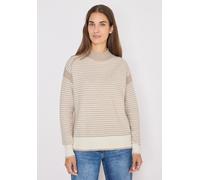Strickpullover CECIL, Damen, Gr. XL (44), sandalwood beige melange, Web, 37% Baumwolle, 34% Polyacryl, 26% Polyester, 3% Elasthan, gemustert, comfort fit normal, hoch geschlossener Ausschnitt, Rippbün