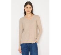 Strickpullover CECIL, Damen, Gr. XS (36), beige (desert beige melange), Web, 37% Baumwolle, 34% Polyacryl, 26% Polyester, 3% Elasthan, unifarben, normal normal, V-Ausschnitt, eingefasste Kante, Pullov