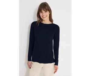 Strickpullover CECIL, Damen, Gr. XS (36), blau (deep denim blau melange), Web, 60% Baumwolle, 40% Viskose, unifarben, comfort fit normal, U-Boot-Ausschnitt, Bündchen, Pullover Strickpullover, im softe