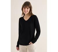 Strickpullover CECIL, Damen, Gr. XS (36), schwarz, Web, 60% Baumwolle, 40% Viskose, unifarben, comfort fit normal, V-Ausschnitt, Bündchen, Pullover Strickpullover, mit Strick-Detail (68458749-XS) schw