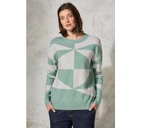 Strickpullover CECIL, Damen, Gr. XXL (46), grün (glaced grün melange), Web, 37% Baumwolle, 34% Polyacryl, 26% Polyester, 3% Elasthan, gemustert, gerade normal, Rundhals, Rippbündchen, Pullover Strickp