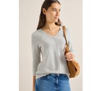 Strickpullover CECIL, Damen, Gr. XXL (46), milky grau melange, Strick, Obermaterial: 60% Baumwolle, 40% Viskose, unifarben, lässig geschnitten hüftbedeckend, V-Ausschnitt, abgesteppte Kante, Pullover