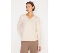 Strickpullover CECIL, Damen, Gr. XXL (46), oat milk beige melange, Feinstrick, 50% Viskose, 28% Polyester, 22% Nylon, unifarben, comfort fit normal, V-Ausschnitt, Bündchen, Pullover Strickpullover, mi