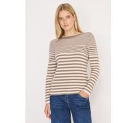 Strickpullover CECIL, Damen, Gr. XXL (46), toffee cream melange, Web, 100% Baumwolle, gestreift, normal normal, U-Boot-Ausschnitt, abgesteppt, Pullover Strickpullover, aus reiner Baumwolle (77415063-X
