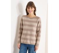 Rundhalspullover CECIL, Damen, Gr. XXL (46), urban taupe, Strick, Obermaterial: 85% Polyester, 15% Baumwolle, colorblocking, gestreift, lässig geschnitten hüftbedeckend, Rundhals, Pullover Rundhalspul