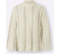 Strickpullover HEINE "Pullover", Damen, Gr. 40/42, weiß (champagner), 70% Polyacryl, 18% Wolle, 10% Polyester, 2% Elasthan, gemustert, mehrfarbig, Pullover Strickpullover (56199841-40) champagner