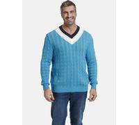 Strickpullover CHARLES COLBY "Pullover EARL HAILY", Herren, Gr. XXL, blau (petrol), Obermaterial: 50% Baumwolle CO. 50% Polyacryl PAN., unifarben, normal, V-Ausschnitt, Pullover Strickpullover, im sty